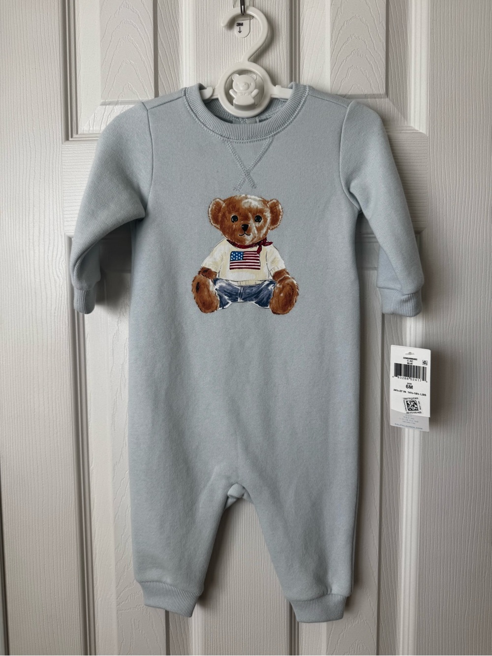 Ralph Lauren Light Blue Teddy Bear One-Piece Romper